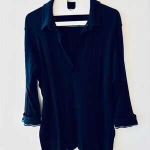 NWOT Free People Annie ribbed thermal style oversized navy cotton pullover M